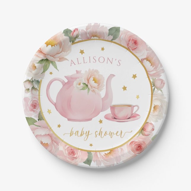 Assiettes En Carton Tea Party Baby shower Plaques de papier floral (Devant)