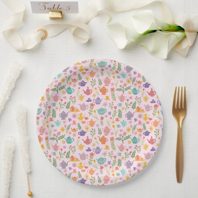 Assiettes En Carton Tea Party Née Printemps de Pâques Floral Coloré (Mariage)