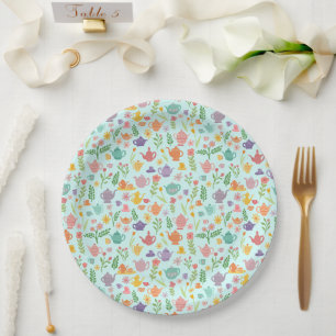 Assiettes En Carton Tea Party Née Printemps de Pâques Floral Coloré