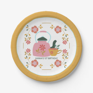 Assiettes En Carton Tea Party vintage Jaune Anniversaire
