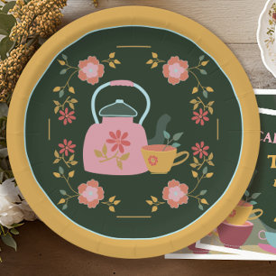 Assiettes En Carton Tea Party vintage Vert foncé Jaune