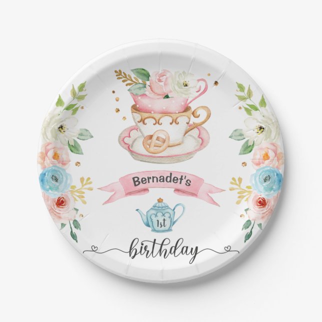 Assiettes En Carton Tea rose Fête Anniversaire Plaque Papier (Devant)