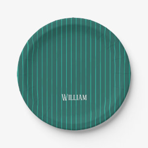 Assiettes En Carton Teal pinstripes