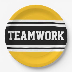 Assiettes En Carton TEAMWORK Fun Bright Yellow Black Racing Stripes