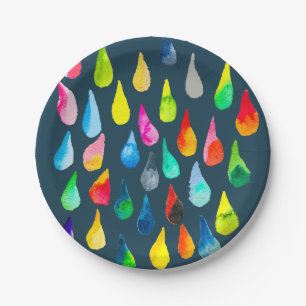 Assiettes En Carton Teardrops watercolor colorful whimsical