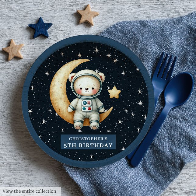 Assiettes En Carton Teddy Bear Astronaut Baby shower de jolies plaques (Teddy Bear Astronaut Baby Shower Cute Party Plates)