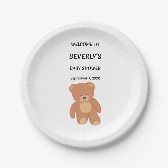 Assiettes En Carton Teddy Bear Baby Shower (Devant)