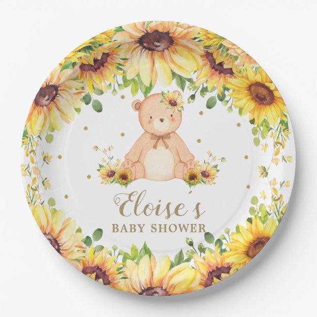 Assiettes En Carton Teddy Bear Baby shower de tournesol fête d'anniver (Devant)