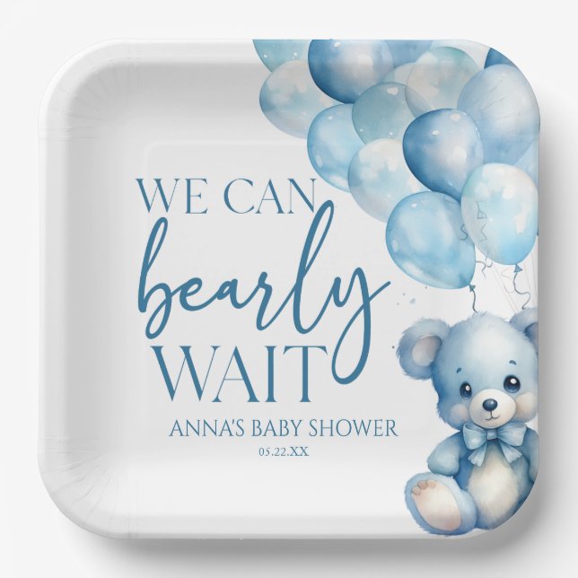 Assiettes En Carton Teddy Bear Bleu Nous Pouvons Bearly Wait Baby show (Recto)