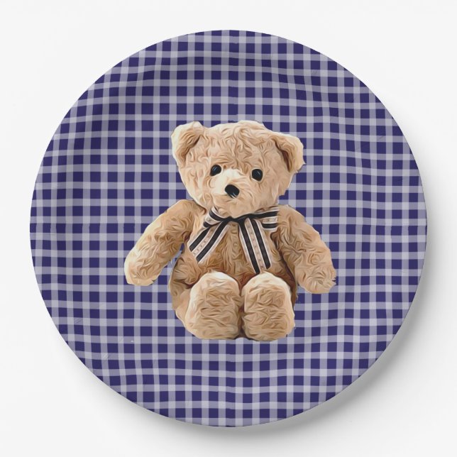 Assiettes En Carton Teddy Bear Bleu Plaque de fête triée (Devant)