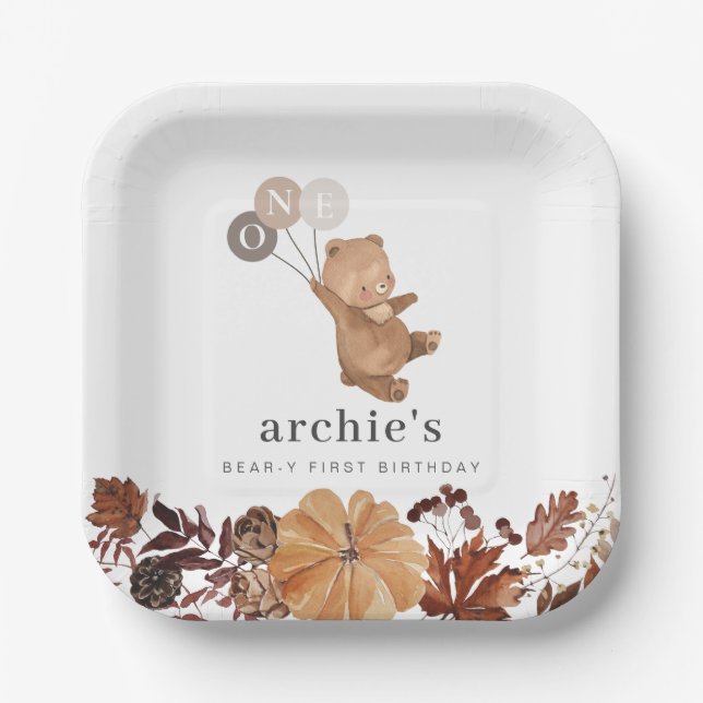 Assiettes En Carton Teddy Bear Citrouille - 1er Anniversaire (Recto)