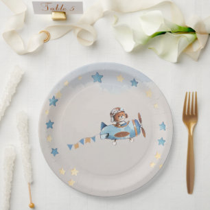 Assiettes En Carton Teddy Bear Garçon Bearly Wait Baby shower Plaque e