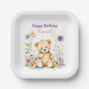 Assiettes En Carton Teddy Bear in Flowers Fête d'anniversaire de fille