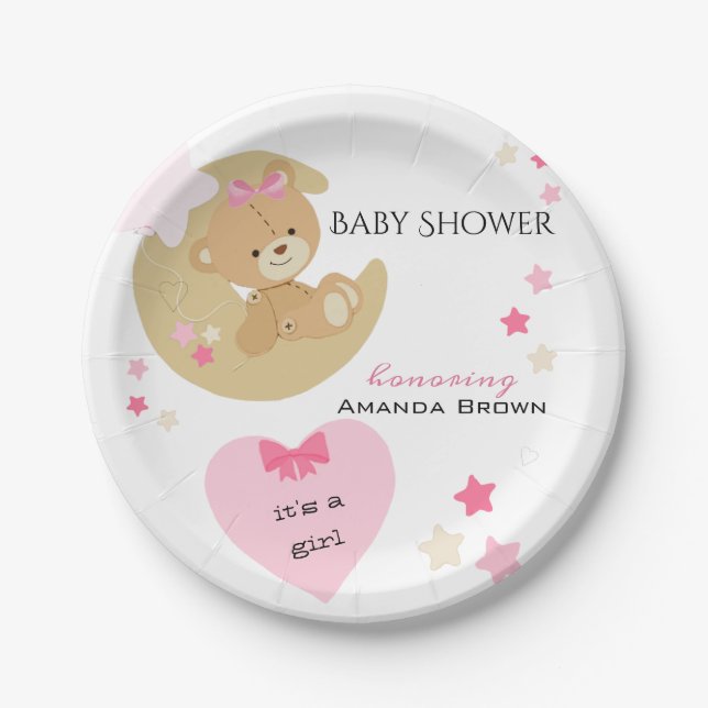 Assiettes En Carton Teddy Bear Love Baby Girl Douche (Devant)