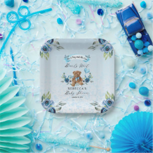 Assiettes En Carton Teddy Bear peut attendre bleu Baby shower garçon
