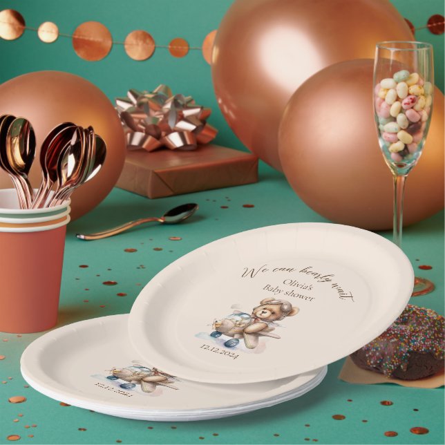 Assiettes En Carton Teddy ours on peut attendre baby shower (Multi)