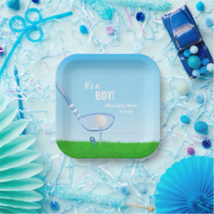 Assiettes En Carton Tee Up Blue Golf C'est un garçon ! Baby shower