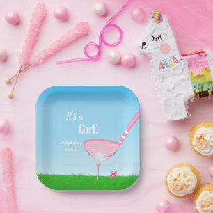 Assiettes En Carton Tee Up Pink Golf Gender Reveal Bébé C'est Une Fill