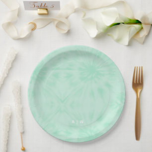 Assiettes En Carton Teint   Monogramme vert de menthe pastel