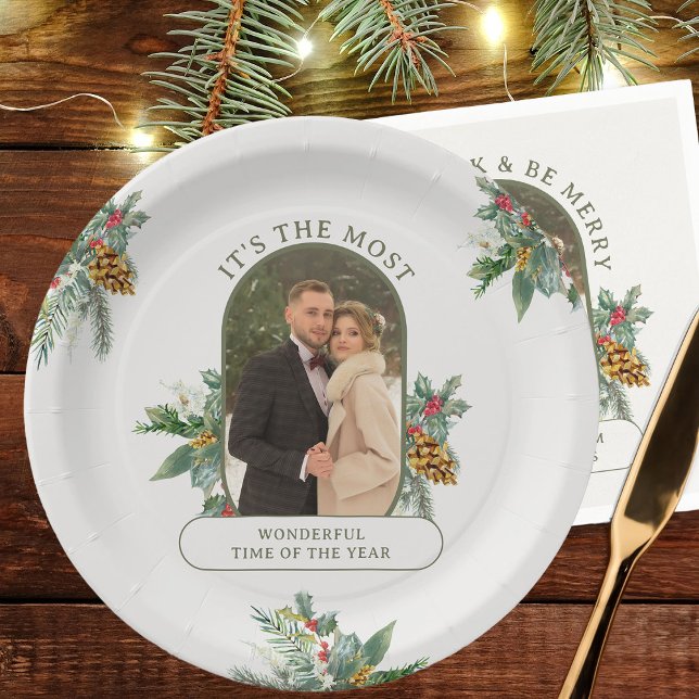 Assiettes En Carton Temps le plus merveilleux de l'année Photo Noël (Most Wonderful Time of the Year Christmas Photo plates - Rounded Lozenge Photo Collage collection)