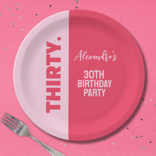 Assiettes En Carton Tendance Bold rose et rouge fille 30e anniversaire