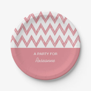 Assiettes En Carton Tendance crayon rose clair Chevron Zigzags avec no