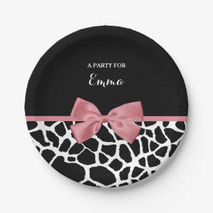 Assiettes En Carton Tendance Giraffe Imprimer Rosy Rose Bow avec nom