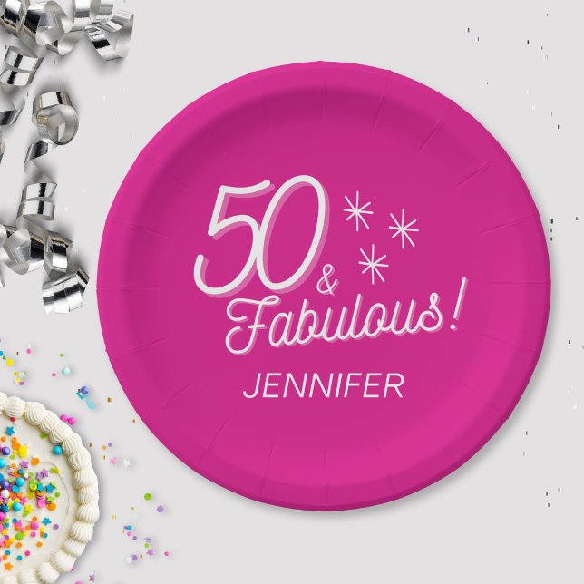 Assiettes En Carton Tendance rose 50 Et Fabuleux Anniversaire (Créateur téléchargé)