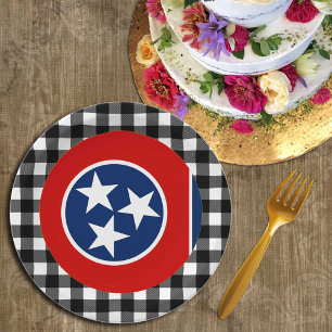 Assiettes En Carton Tennessee Plate, buffalo plaid USA, drapeau du Ten