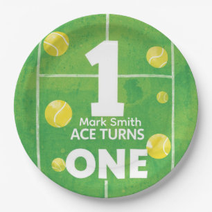 Assiettes En Carton Tennis 1er anniversaire sur le court