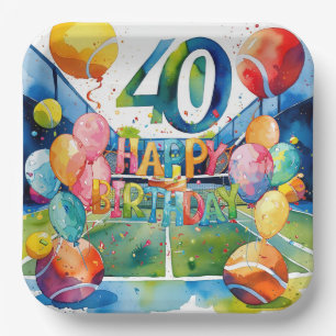 Assiettes En Carton Tennis 40e Anniversaire balle de tennis et nombre