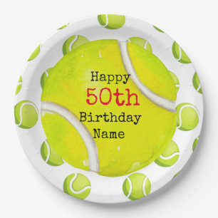 Assiettes En Carton Tennis 50e anniversaire avec balle de tennis et no