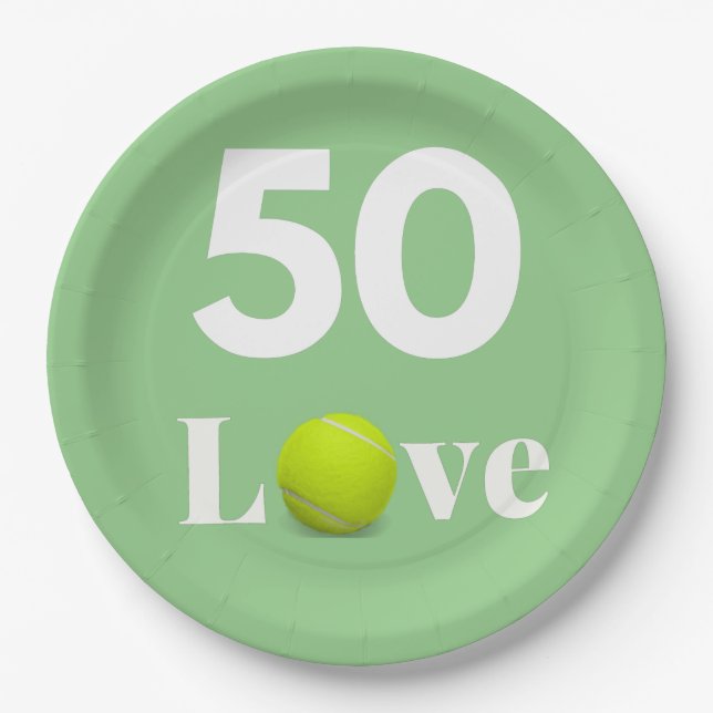 Assiettes En Carton Tennis 50ème Anniversaire avec texte AMOUR (Devant)