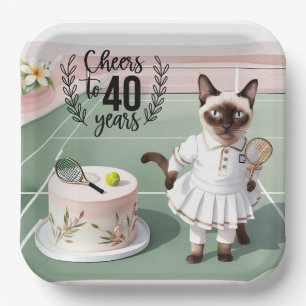 Assiettes En Carton Tennis Cat 40e fête d'anniversaire avec papier de