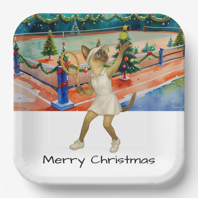 Assiettes En Carton Tennis Christmas themed for Siamese Cat Lovers  (Recto)