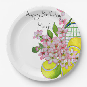 Assiettes En Carton Tennis Joueur fête d'anniversaire aquarelle