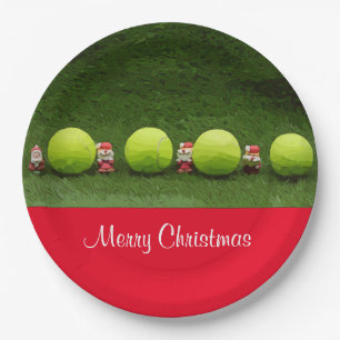 Assiettes En Carton Tennis Joyeux Noël avec balle et Père Noël