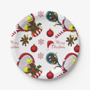Assiettes En Carton Tennis Noël Festive Racquets et Ball