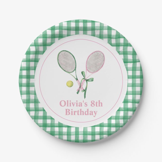 Assiettes En Carton Tennis preppy plaid invitation d'anniversaire (Devant)