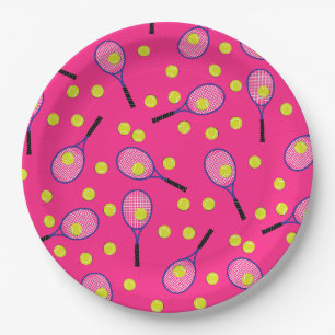 Assiettes En Carton Tennis Sports Anniversaire fête rose