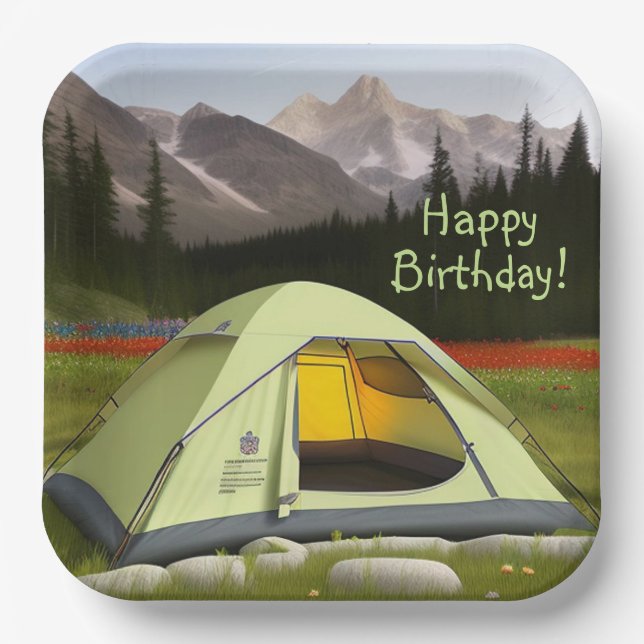 Assiettes En Carton Tent Camping Anniversaire (Recto)