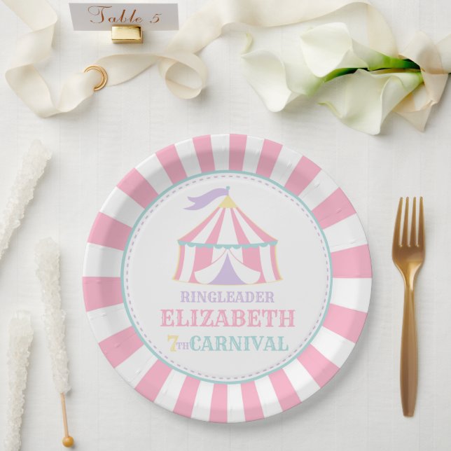 Assiettes En Carton Tente rose Cirque Carnaval Plaques de fête d'anniv (Mariage)