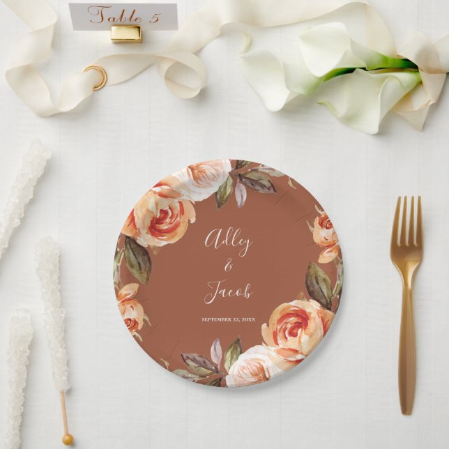 Assiettes En Carton Terracotta Fall Boho Floral Mariage (Mariage)