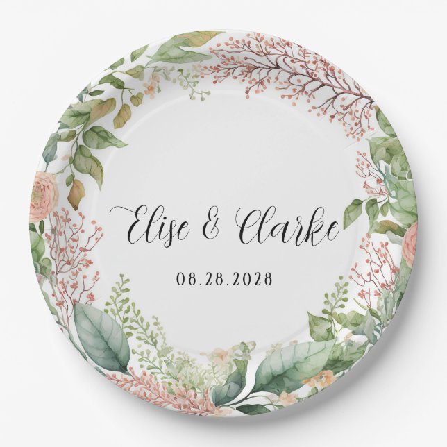 Assiettes En Carton Terracotta légère et Sage Green Peonies Mariage Pa (Devant)