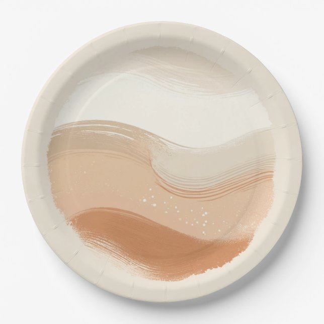 Assiettes En Carton Terracotta Pêche & Beige Bohème Mariage moderne (Devant)