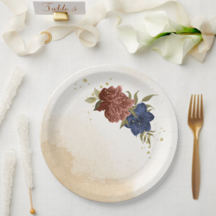 Assiettes En Carton terre cuite bleu marine floral vert