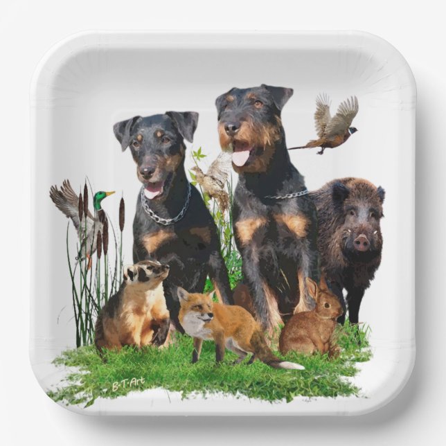 Assiettes En Carton Terrier de chasse allemand (Jagdterrier) (Recto)