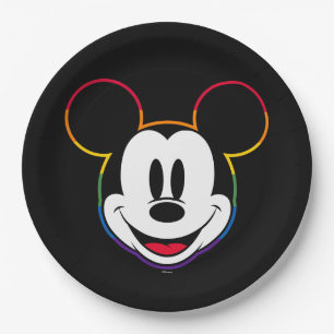 Assiettes En Carton Tête arc-en-ciel Mickey classique