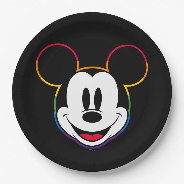 Assiettes En Carton Tête arc-en-ciel Mickey classique (Devant)