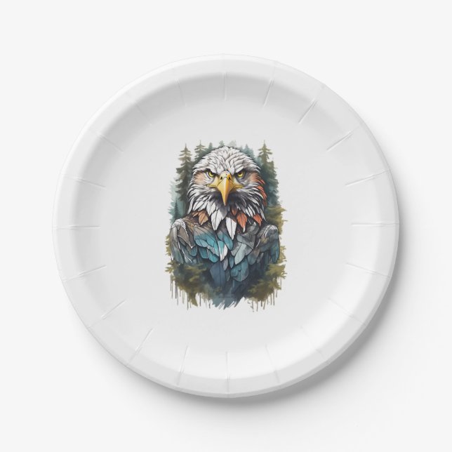 Assiettes En Carton Tête d'aigle en forêt (Devant)